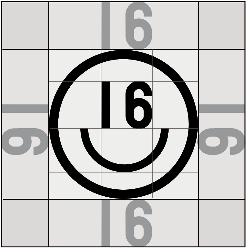 Smiley-face 16 symbol with its construction grid