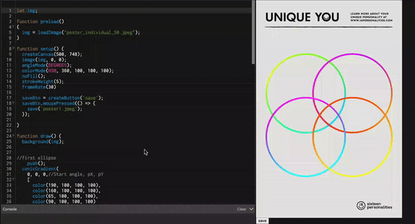 p5.js motion poster demo with animated overlapping colored circles