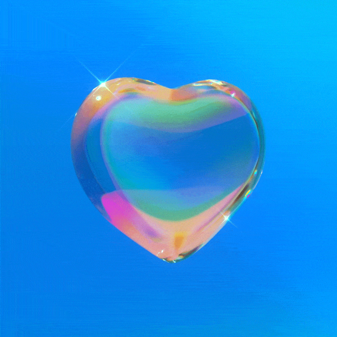 Animated transparent heart melting and reshaping against a blue background